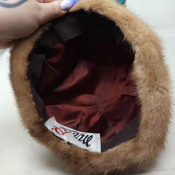 Mr D Womens Hat Vtg 1960s Light Brown Mink Fur Pillbox Mid Century Modern Luxury - Picture 6 of 9